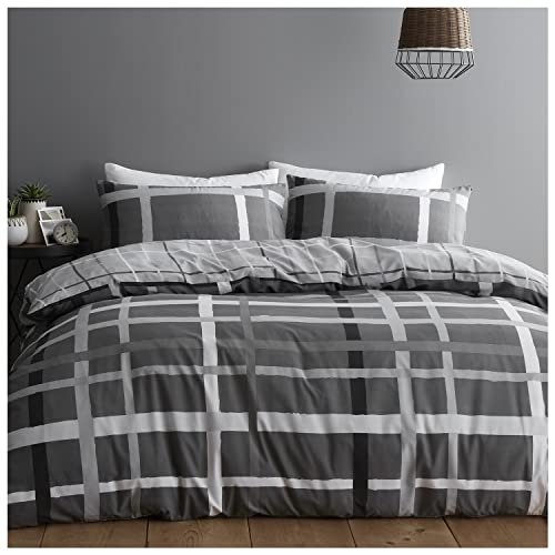 GC GAVENO CAVAILIA Super Soft Printed Duvet Set, Polycotton Fabric Stripe Bedding Sets King Size, Cosy Comforter Cover, Grey