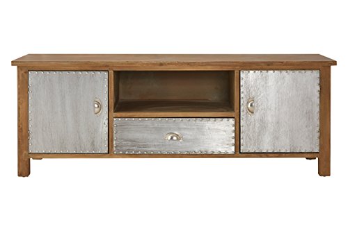 Premier Housewares Shoreditch Media Unit, MDF/Fir Wood/Aluminium - Brown