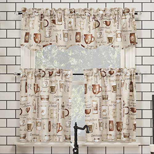 "No. 918 Bristol Coffee Shop Semi-Sheer Rod Pocket Kitchen Curtain Valance and Tiers Set, 54"" x 36"", Ivory Off-White"