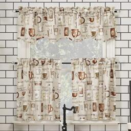 "No. 918 Bristol Coffee Shop Semi-Sheer Rod Pocket Kitchen Curtain Valance and Tiers Set, 54"" x 36"", Ivory Off-White"