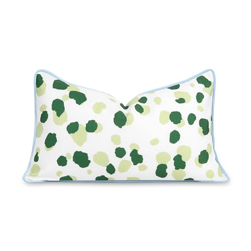 "Hofdeco Premium Coastal Patio Indoor Outdoor Throw Pillow Cover Only, 12""x20"" Water Repellent for Backyard, Couch, Green Leopard with Piping"