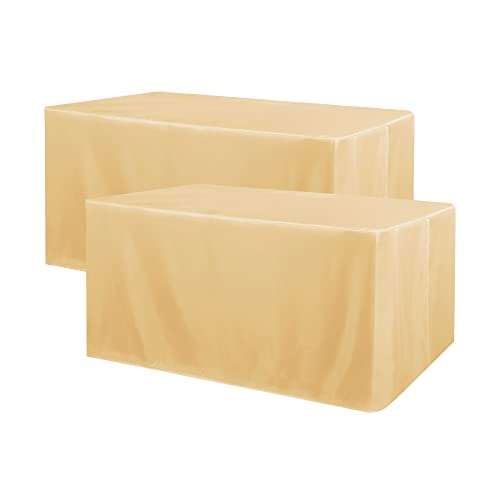 Obstal 2 Pack Fitted Table Cloth in Washable Polyester,6FT,Champagne