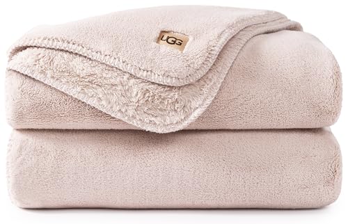 UGG 11065 Whitecap Plush Flannel Oversized Reversible Fleece Throw Blanket Comfortable Lightweight Cozy Hotel Style Home Decor Soft Luxury Machine Washable Blankets, 70 x 50-Inch, Quartz