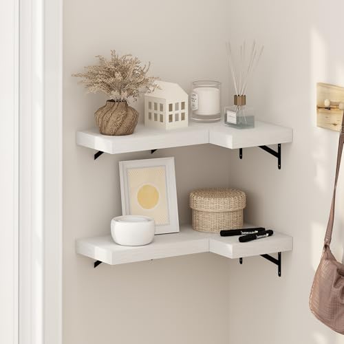 Furinno TANNA Floating Shelves for Wall Set of 4, 38.1cm Wall Shelf, Wall Mounted Shelf, for Bathroom, Home Office, Living Room, White Texture
