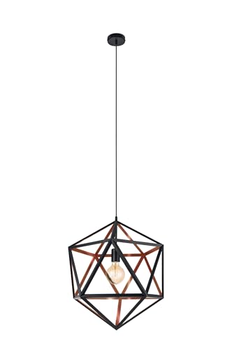 EGLO Embleton 1 Pendant Light, 1-Bulb Industrial Vintage Retro Pendant Light Steel in Black, Copper, Dining Table Lamp, Living Room Lamp Hanging with E27 Socket, Diameter 46 cm