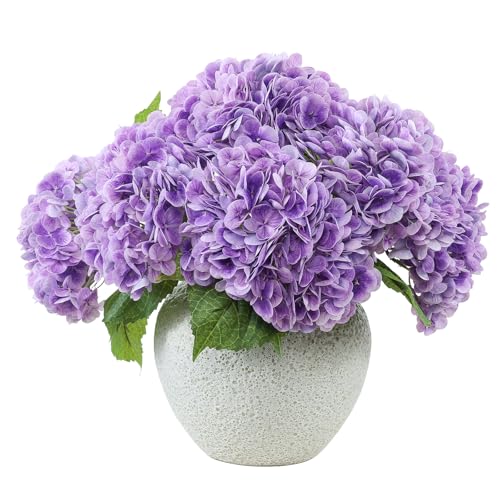 "LFF 3Pcs Purple Hydrangea Artificial Flowers, 8.66"" Large Real-Touch Latex Blooms with 22"" Long Stems, Faux Hydrangea for Home Table Centerpieces, Wedding Bouquets & Floral Arrangement Decor (Purple)"