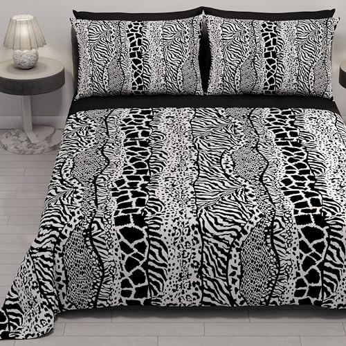 PETTI Artigiani Italiani - Summer Double Bedspread 260 x 270 cm 100 g/m² Double Face, Spring Quilt, Lightweight Quilt, Black Animalier, 100% Made in Italy