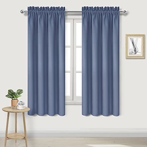 DWCN Blackout Curtains ??? Thermal Insulated, Energy Saving & Noise Reducing Bedroom and Living Room Curtains, Dusty Blue, W 42x L 63 Inch, Set of 2 Rod Pocket Curtain Panels
