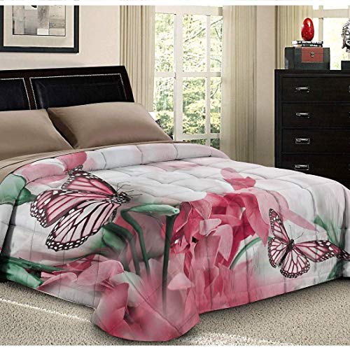 PETTI Artigiani Italiani Printed Winter Duvet 170 ?? 260 cm - Roses Butterfly, Reversible Microfibre Quilt, 300 g/m??, Made in Italy