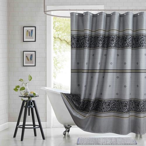 "BESTRIPES Fabric Shower Curtain, 78 Inch Long Grey and Black Print Waterproof Shower Curtains for Bathroom, 72"" W x 78"" H"