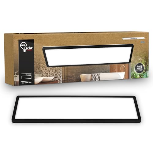B.K.Licht - LED Panel, Slim, 4000K Neutral White, Indirect Backlighting, IP44 Splash-Proof, Ceiling Lights, Bathroom Light, Bathroom Lights Ceiling, Living Room, 58 x 20 x 3 cm, Black