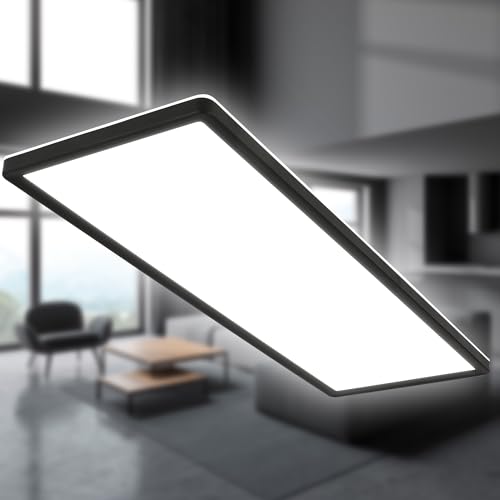 B.K.Licht - LED Panel, Slim, 4000K Neutral White, Indirect Backlighting, IP44 Splash-Proof, Ceiling Lights, Bathroom Light, Bathroom Lights Ceiling, Living Room, 58 x 20 x 3 cm, Black