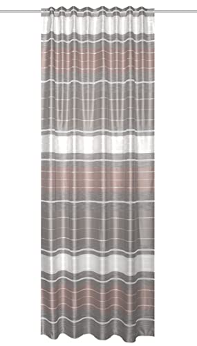 Home Fashion Anouk 85145 Curtain Decorative Fabric Horizontal Stripes with Effect Fringe Rose 245 x 140 cm