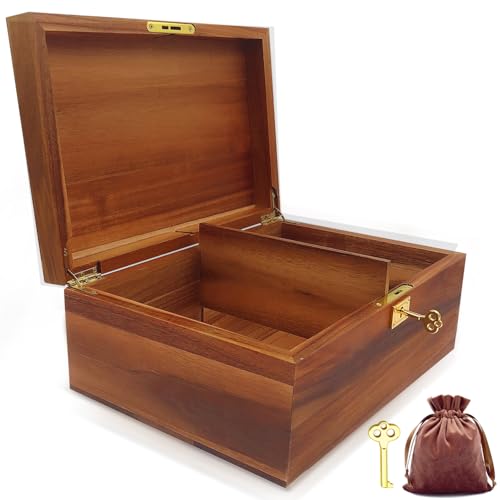 WELITTCON Rustic Wooden Storage Box, Acacia, 11 x 8.5 x 5 Inches, Brown, 5 Pound Capacity, Lockable Keepsake Chest Box