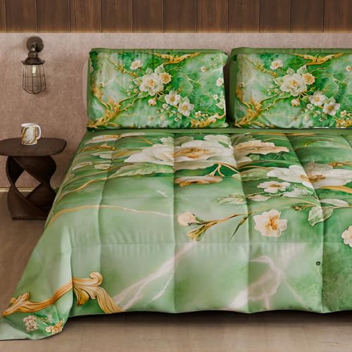 PETTI Artigiani Italiani - Winter Quilt, Winter Duvet, Double Sided Single Quilt Solid Colour and Digital Floral Print 06 3, 100% Microfibre, Made in Italy