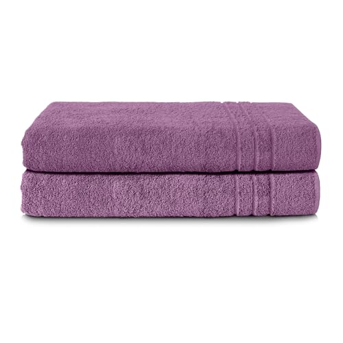 Komfortec Set of 2 Sauna Towels 70 x 200 cm 100% Cotton XXL Sauna Towels Sauna Towel Soft Large Terry Towelling Quick Drying Purple