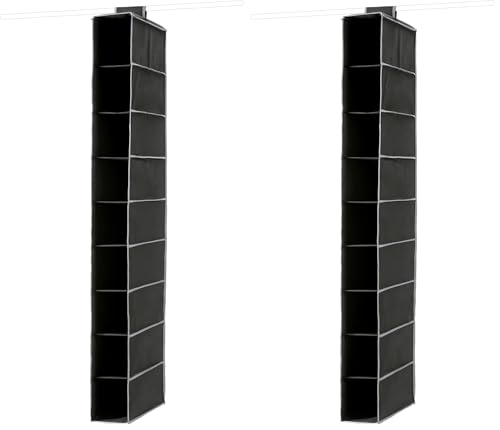 Compactor Cosmos 9-Level XL Shoe Organizer - Black - Versatile Soft Storage Solution For Shoes, Accessories and More - Durable, Easy Velcro Attachment (Pack of 2)