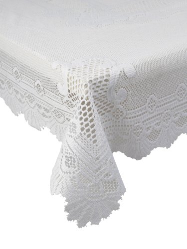 Classic Home Store Monica Lace Tablecloth Traditional Rose Pattern Table Linen - 60” Round (White)