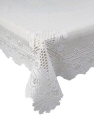 Classic Home Store Monica Lace Tablecloth Traditional Rose Pattern Table Linen - 60” Round (White)