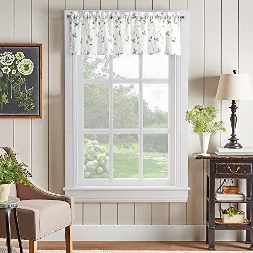 CHF Botanical Embroidery Valance and Tier Pair Curtain Collection (Sage, 14-inch Valance)