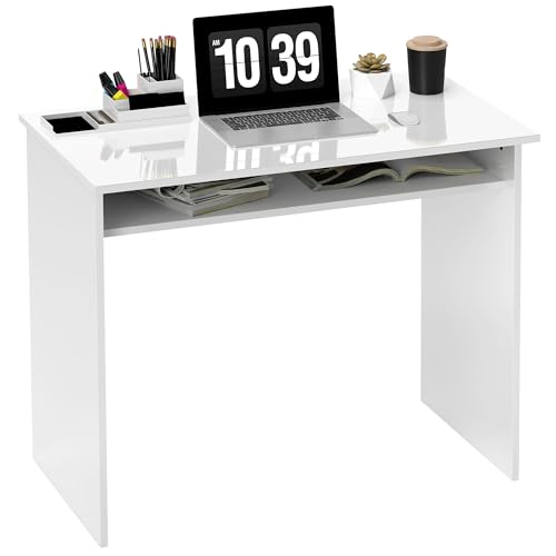 HOMCOM Modern Computer Desk, Home Office Table, 90 x 50cm, High Gloss White
