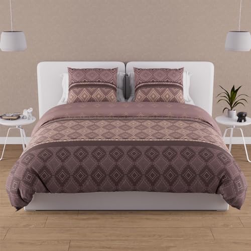 Soleil d'ocre, Ethno Duvet Cover Set, 57 Thread Count, 260 x 240 cm, Brown