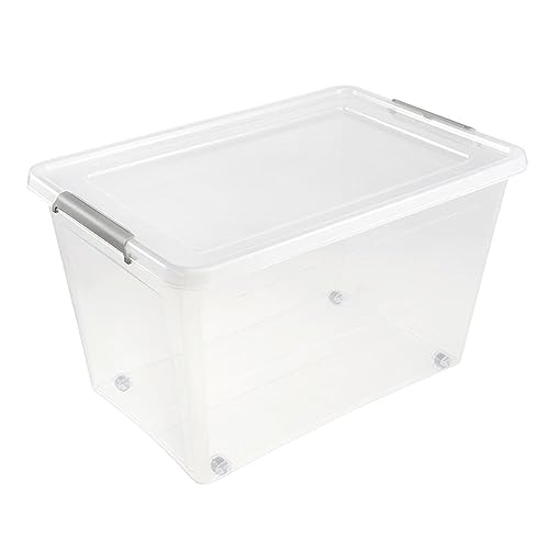 keeeper Clip Storage Box Lars, 60 Litre, 58 x 39 x 35 cm, With Casters, Clip Lid Closure, Transparent