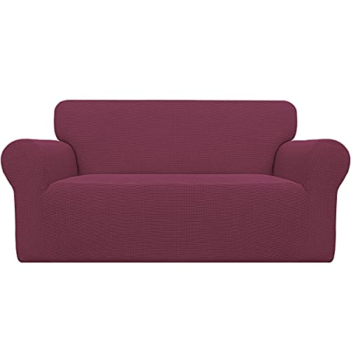 Easy-Going Stretch Loveseat Slipcover 1 Piece Sofa Cover Furniture Protector Couch Soft with Elastic Bottom for Children Polyester Spandex Jacquard Fabric Small Checks (Loveseat, Ash Rose)
