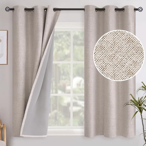 YoungsTex Linen Blackout Curtains 54 Inch Length for Bedroom, Grommet Thermal Insulated Drapes for Living Room Full Light Blocking Privacy Rustic, 2 Panels, 42 X 54 Inch, Beige