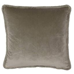 "Riva Paoletti Freya Cushion Cover Taupe Brown Super Soft Velvet Fabric Cotton Fringed Edges Machine Washable 100% Polyester 45 x 45cm (18"" x 18"" inches)"