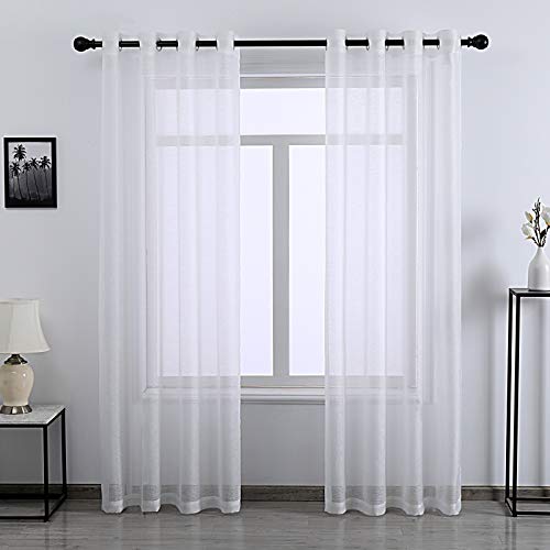 DONREN 108 inch Extra Length Sheer Curtains for Bedroom - Grommet Top Solid Luxury Soft Gauze Voile Window Panels for Patio (52 W x 108 L,White,2 Pieces)