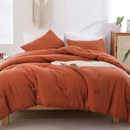 ROSGONIA Twin Comforter for College Girls Boys Teens Burnt Orange, 1 Boho Comforter & 1 Pillowcase, Soft Kids Comforter Sets All Season Dorm Bedding