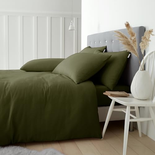Catherine Lansfield Brushed Cotton King Duvet Cover Set with Pillowcases Green