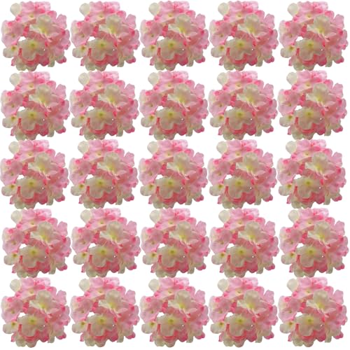FagusHome 30 Pcs Silk Hydrangea Heads Artificial Flowers Heads and Stems Fake Hydrangea Flowers for Home Wedding Decor (Pink White)
