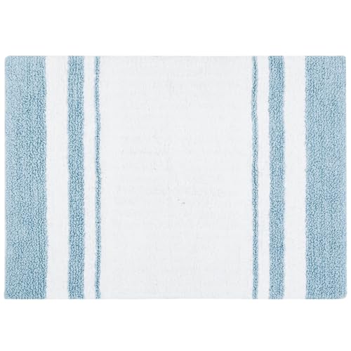 "Madison Park Reversible Spa Rug 100%-Cotton Striped Ultra Soft Water Fast Bath Non-Slip Absorbent Quick Dry Mats for Tub, Shower Room, and Bathroom, 20""x30"", Blue (MP72-6210)"