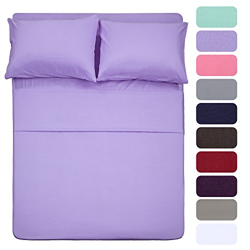 Best Season 4 Piece Bed Sheet Set (Full,Lavender) 1 Flat Sheet,1 Fitted Sheet and 2 Pillow Cases,Brushed Microfiber Luxury Bedding with Deep Pockets