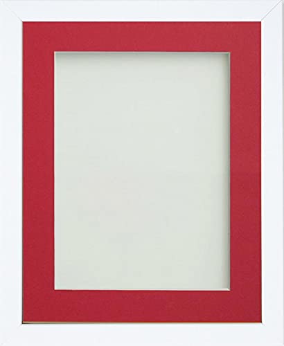 Frame Company Jellybean Range White Wooden 9x7 inch Picture Photo Frame with Red Mount for Image 6x4 inch * Choice of Colours & Sizes* Fitted with Perspex