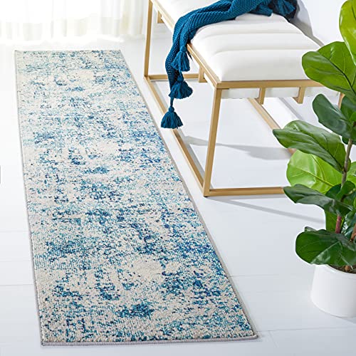 Safavieh Contemporary Rug for Living Room, Dining Room, Bedroom - Madison Collection, Short Pile, in Ivory and Blue, 61 X 244 cm