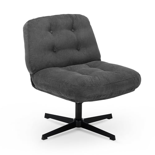 Swivel Office Chair Corduroy Desk Chair, Upholstered Accent Chair with Pet-Friendly Fabric, Fixed Height No Recline, Wide Seat Lounge Chair for Home Office Living Room Bedroom, 113kg Capacity