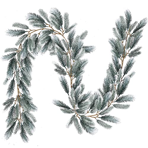 DearHouse 6Ft Artificial Christmas Pine Garland Winter Greenery Garland for Holiday Season Mantel Fireplace Table Runner Centerpiece Décor (White)
