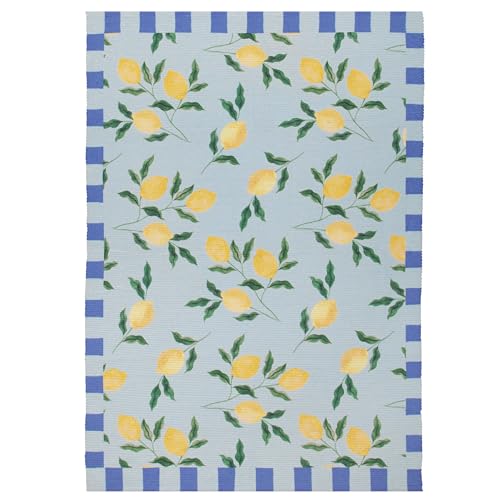 furn. Lemons Rug – Indoor/Outdoor Washable Weather Resistant Lightweight Vibrant Check Rug (Blue - 120x170cm)