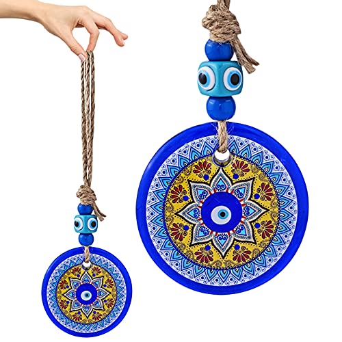 '3'' Large Glass Blue Evil Eye Mandala Bead Decor Home Office Wall Hanging Ornament Turkish Nazar Protection Charm Pendant'