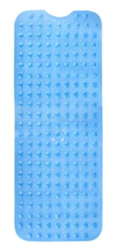 Soft Touch Non-Slip Bath Mat – Large Small Absorbent Bath and Shower Mat – Bathroom Mat with Anti-Drainage System – Transparent Blue 100 x 40 cm Rectangular