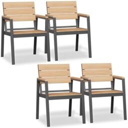 JUMMICO Garden Chairs Set of 4, Aluminium Wood Look, Rustproof, Waterproof & Easy to Clean, Maximum Load 200 kg, for Backyard, Poolside, Deck