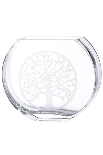 GILDE GLAS art Decorative Glass Flower Vase with Tree of Life Motif, Modern Decoration, Living Room Gift for Women, Colour: Transparent, Height 23 cm