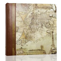 "Holoary Photo Album 4""x6"" 200 Photos 2 Pictures Per Page, Memo Writing Area for Each Pocket, Leather Spine and Printed Cover Vintage Map Adventure Travel"