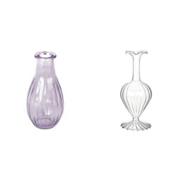 Talking Tables Lilac Glass Bud Vase for flowers, s & Clear Glass Bud Vase for Flowers Height 19cm- Tape Table Decor Bundle