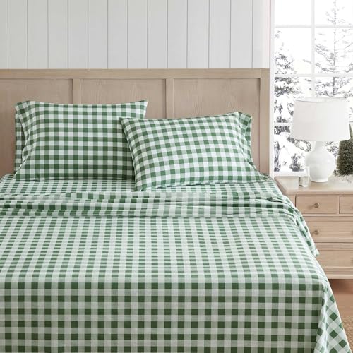 Martha Stewart - King Size Sheets Set, Crisp & Tailored Sheets w/a Naturally Smooth Cotton Percale Lightweight Feel - Bed Sheets w/Matching Pillowcases (Madison Gingham Green)