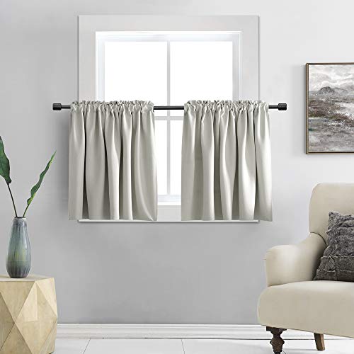 DONREN 30 Inch Length Curtain Tiers for Loft - Light Grey/Gray Room Darkening Short Length Curtains for Bathroom(42 Inches Wide,2 Panels)