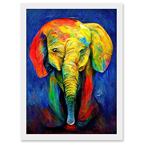 Doppelganger33 LTD Surreal Baby Elephant Colourful Abstract Bright Artwork Framed Wall Art Print A4
